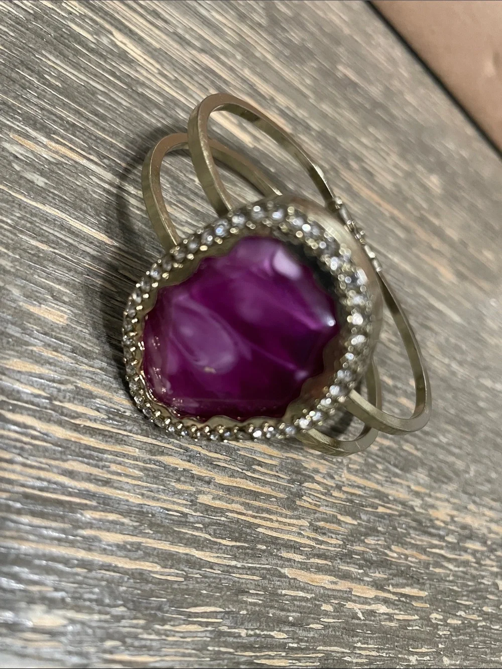 Pink Stone Crystal Accent Cuff Bracelet by